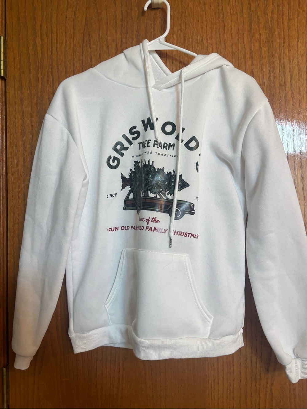 SHEIN White Graphic Tree Farm Hoodie